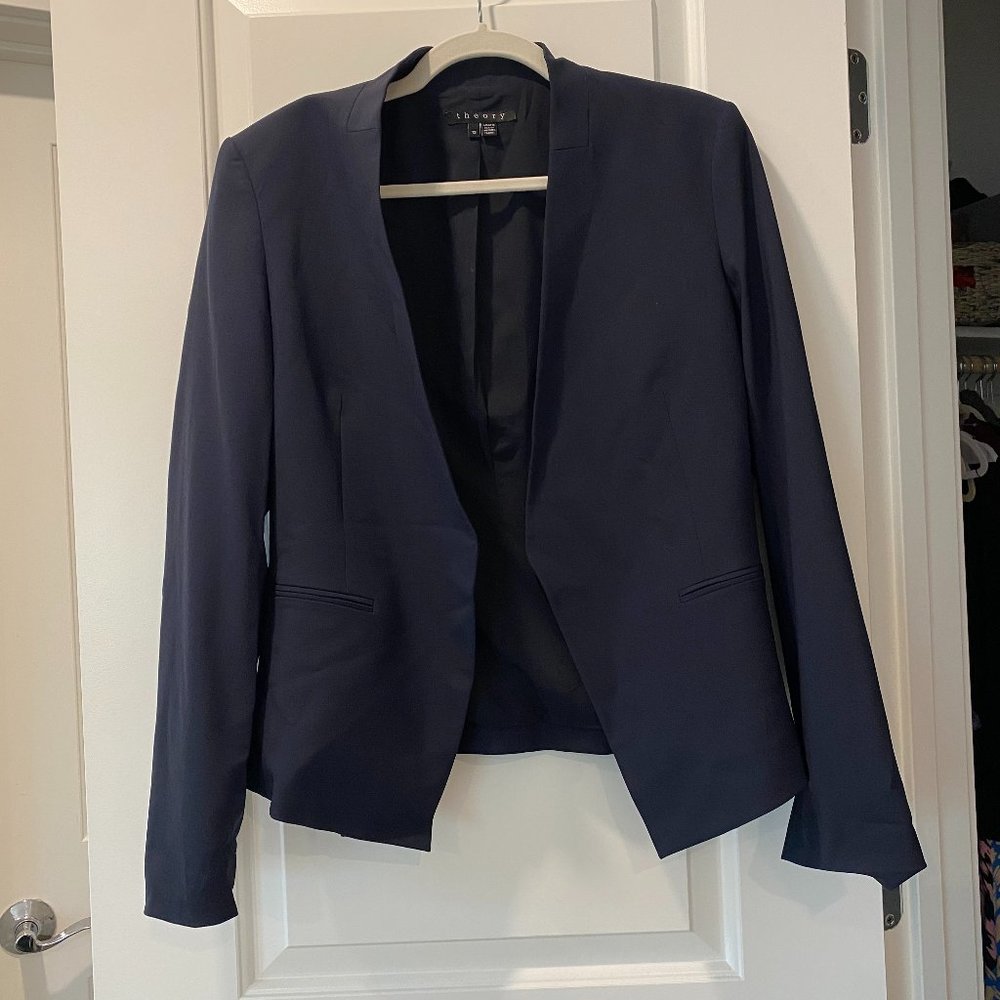 Theory Lindrayia Blazer in Good Wool Size 12 Navy Blue